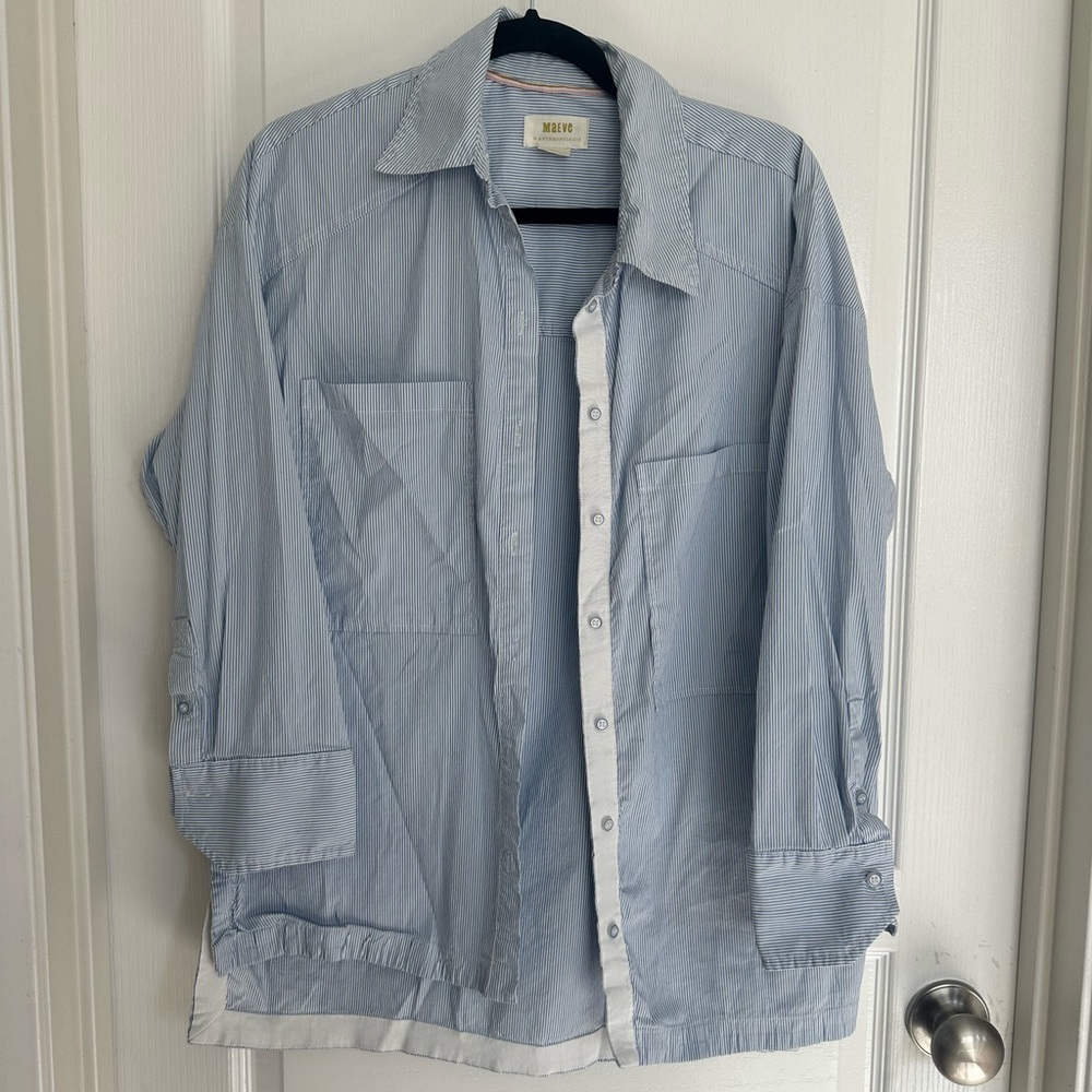 Maeve by Anthropologie Button Up Shirt Blue/White Size Small